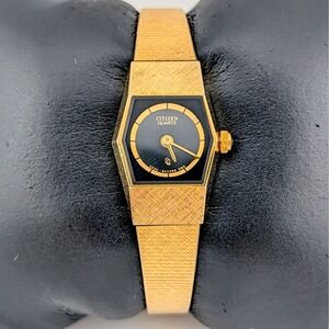 RARE Citizen Gold Tone Bracelet Watch with Black Dial